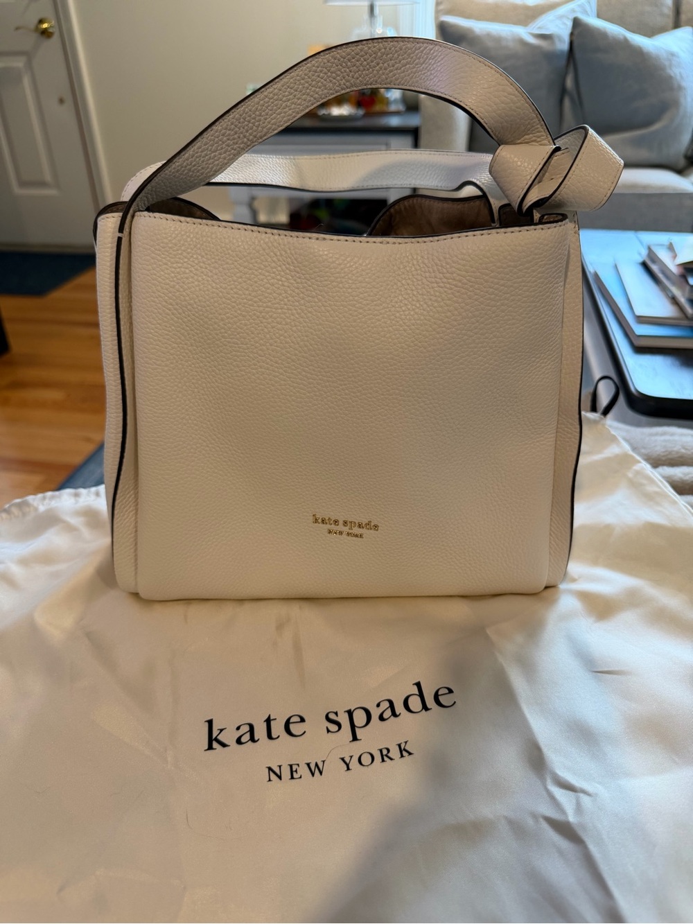 kate spade White Pebbled Leather Shoulder Bag with Top Handle